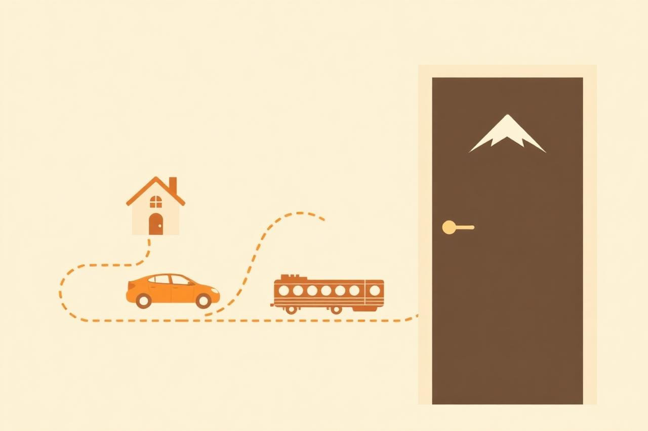 A door-to-door travel route from home to destination